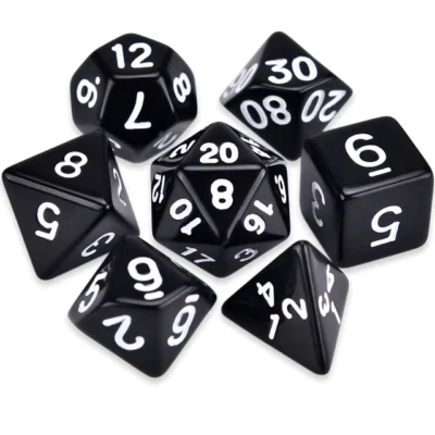 Set Dice White On Black (7 Dice) – Set Dice Solid