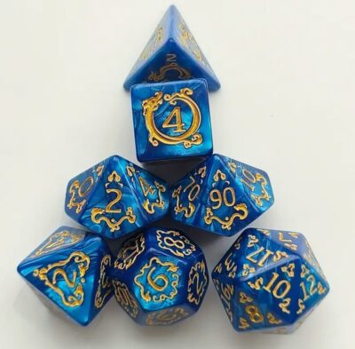 Set Dice Gas Light Azul Numero Dorado (Set 7 dice)