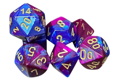 Set Dice Gold On Gemini Blue Purple (7 Dice) – Set Dice Marble