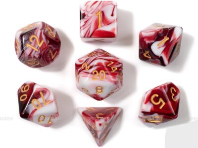 Set Dice Gold On Cherry White Marble (7 Dice) – Set Dice Marble