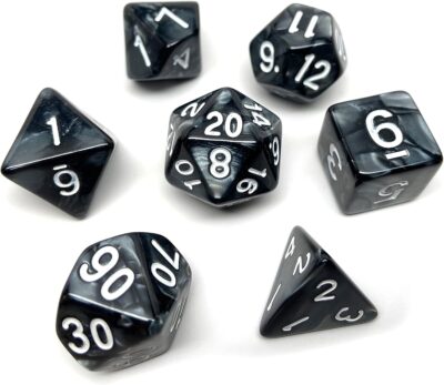 Set Dice White on Black Marble (7 Dice) – Set Dice Marble