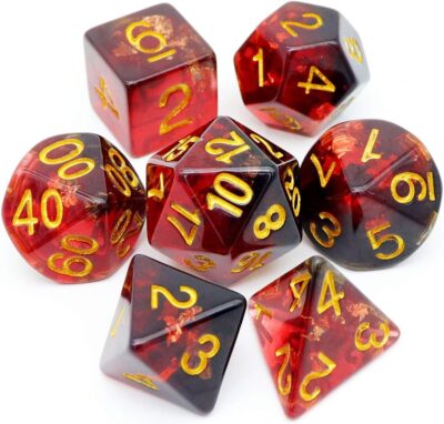 Set Dice Gold On Black Red Marble (7 Dice) – Set Dice Marble