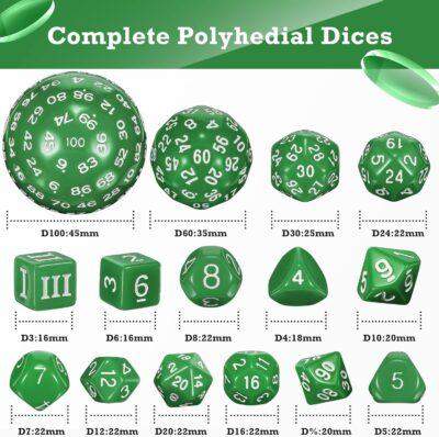 Set Dice White on Green (15 Dice) – Set Dice Solid - Imagen 2