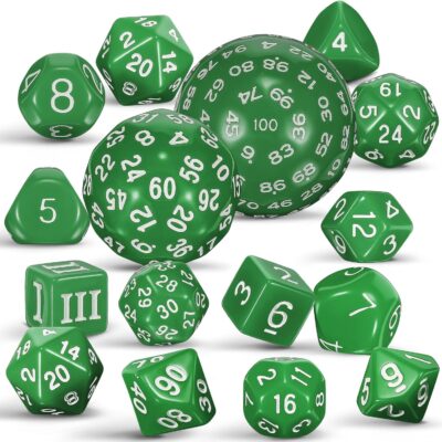 Set Dice White on Green (15 Dice) – Set Dice Solid