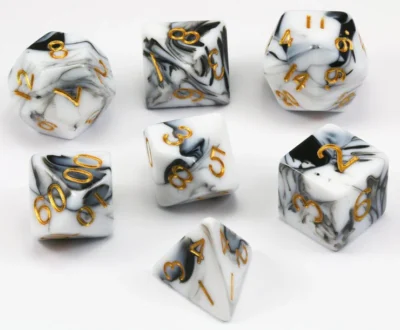 Set Dice Gold On Black White Marble (7 Dice) – Set Dice Marble