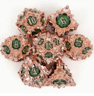 Set Dice Green on Copper (Cathedral) (7 Dice) – Set Dice Metal