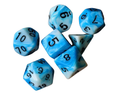 Set Dice White on SkyBlue White Marble (7 Dice) – Set Dice Marble