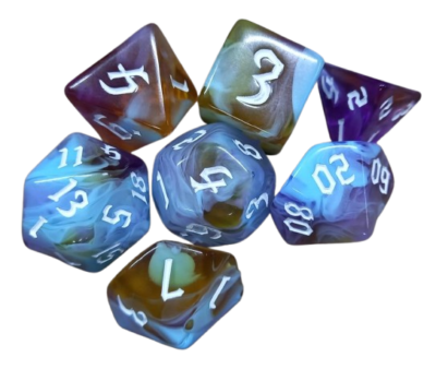 Set Dice White On Aurora Borialis (7 Dice) – Set Dice Marble