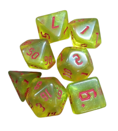 Set Dice Red Lightning on Yellos Glitter (7 Dice) – Set Dice Glitter