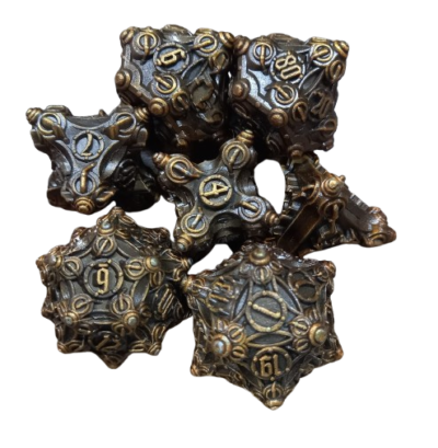 Set Dice Gold on Dark Gold (7 Dice) – Set Dice Metal