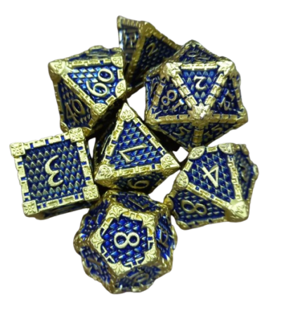 Set Dice Gold on Blue (7 Dice) – Set Dice Metal