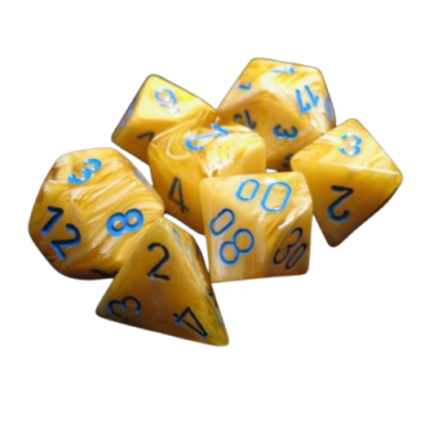 Set Dice Blue on Yellow/White Marble (7 Dice) – Set Dice Marble