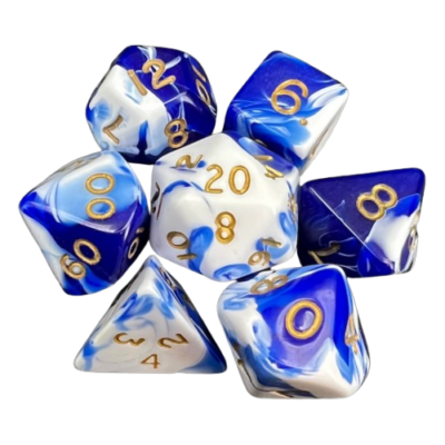 Set Dice Gold on Blue White Marble (7 Dice) – Set Dice Marble