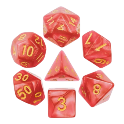 Set Dice Gold on Red Marble (7 Dice) – Set Dice Marble