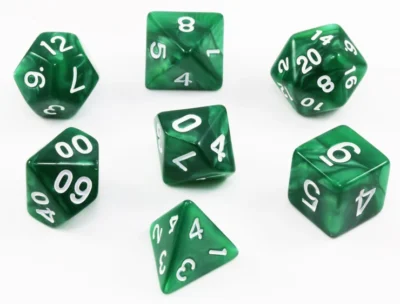 Set Dice White on Green Marble (7 Dice) – Set Dice Marble