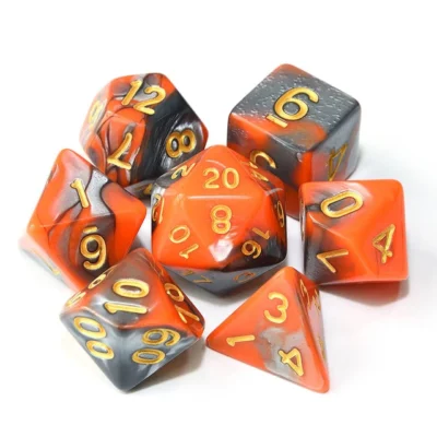 Set Dice Gold On Orange Grey Marble (7 Dice) – Set Dice Marble