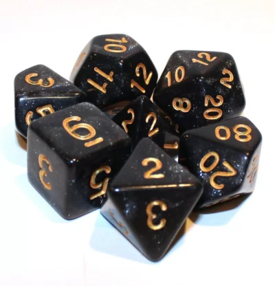 Set Dice Gold on Black (7 Dice) – Set Dice Glitter