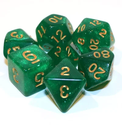 Set Dice Gold on Green (7 Dice) – Set Dice Glitter